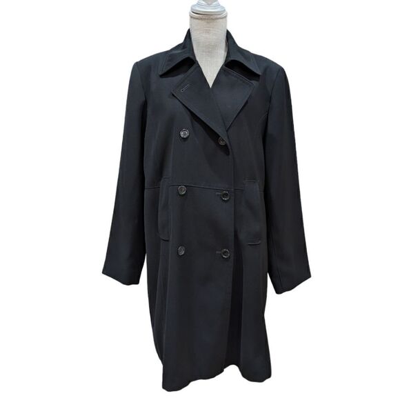 Gallery Women's Black Double Breasted Long Peacoat Size L 100% Polyester - Picture 1 of 8